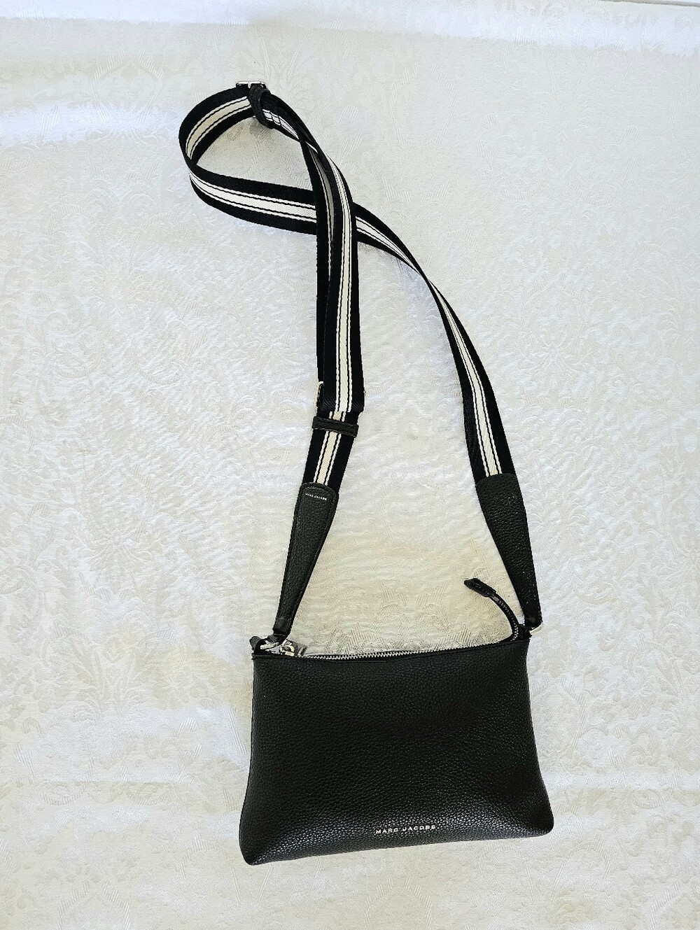 Marc Jacobs Cosmo Black Pebbled Leather Crossbody with Boldly Striped Strap
